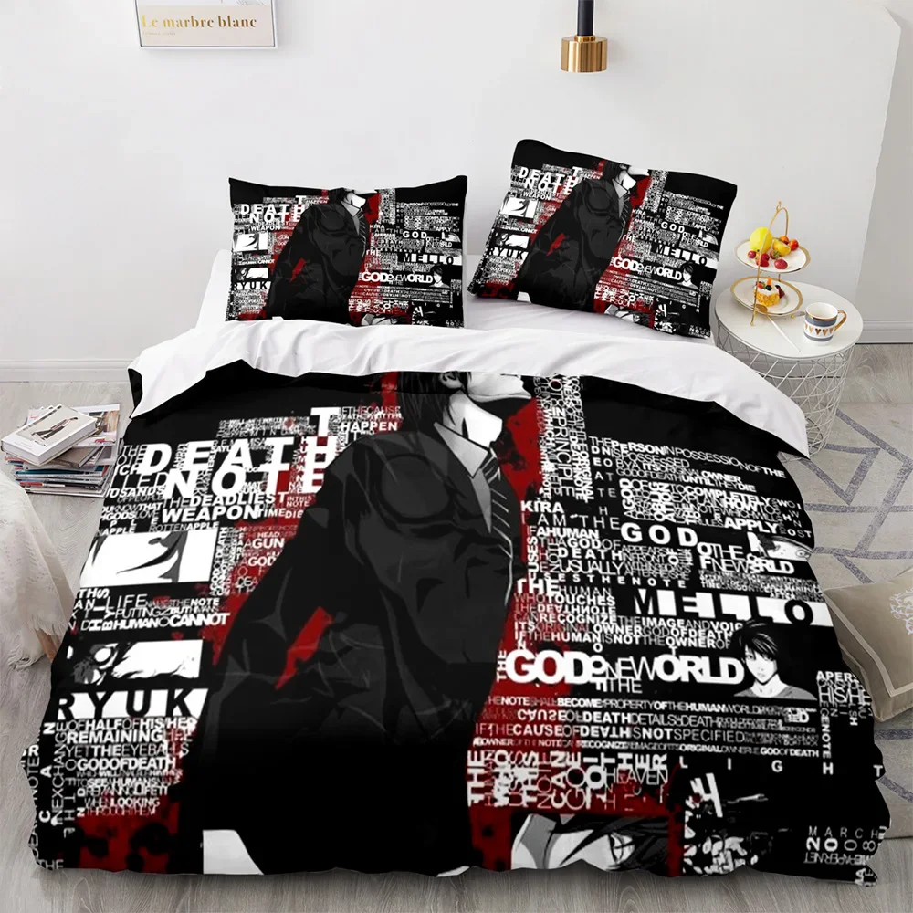 3D Death Note Anime-Bettwäsche-Set, weiche Steppdecke, Bettbezug mit Kissenbezug für Einzelbett, Doppelbett, komplettes Queen-Size-Bett, dekoratives Bett – Detail 3