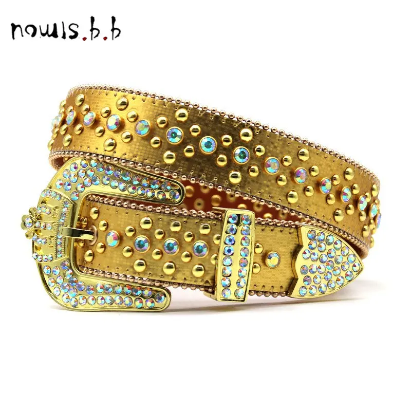 

NOWISBB Crown Rhinestone Belts Punk Luxury Strap Diamond Cowboy Bling Belt Designer Brand Men Y2K Crystal Cinturones Para Mujer