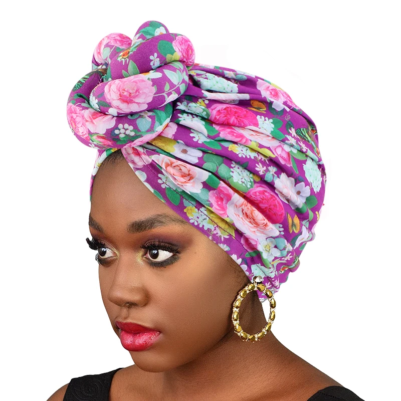 hair clips for fine hair New fashion Women African pattern flower turban Muslim Turban headscarf headwrap Ladies Chemo Cap Soft Comfortable cotton Hat hair clips