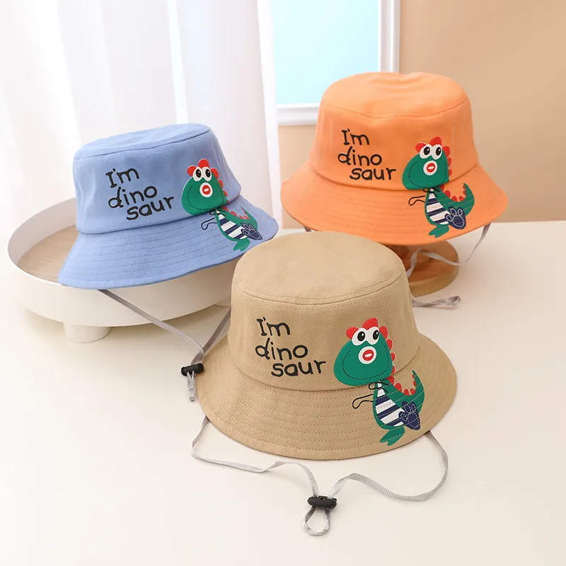 

Cute Dinosaur Baby Bucket Hat Solid Color Cartoon Basin Cap for Boy Girl Korean Soft Cotton Wide Brim Kids Fisherman Hats Visor