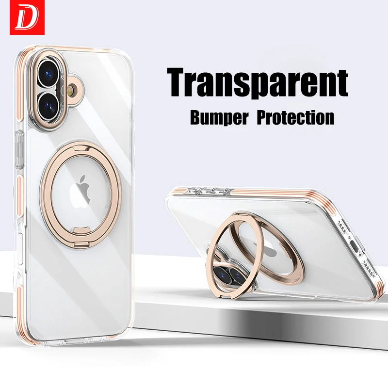 HD Transparent Magnetic Stand Phone Case with Airbag Protection and Metal Lens Shockproof Cover