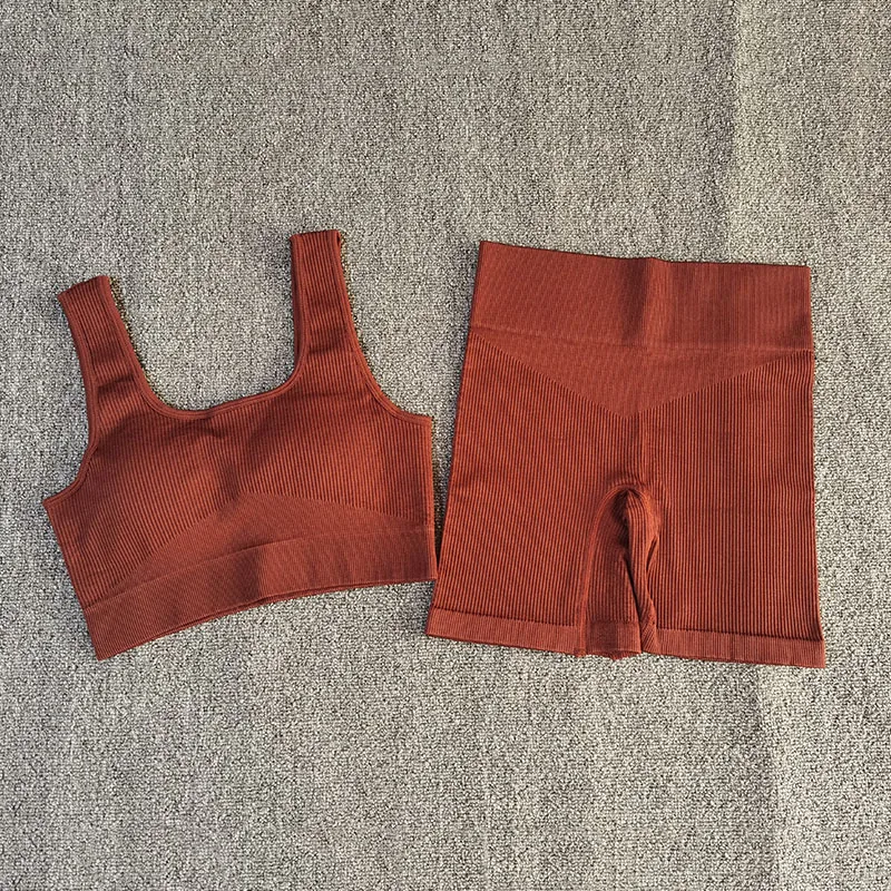 2 PCS Women Yoga Set Sporstwear Seamless Sexy Sport Bra with High Waist Shorts Gym Clothing Fitness Sleeveless Tracksuit