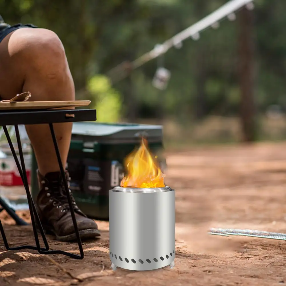 

Расслабляющая уличная яма для пламени, эффективная безопасная настольная яма для пламени из нержавеющей стали для кемпинга, внутреннего дворика, зимний жаровня с деревянной плитой