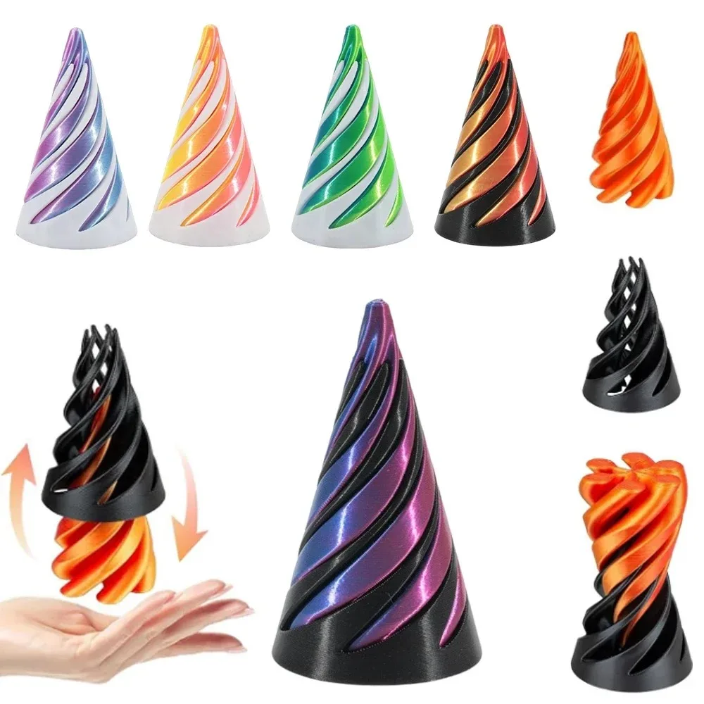 3D Printed Spiral Cone Toy Impossible Pyramid Passthrough Sculpture Pass Through Pyramid Toy Mini Vortex Thread Illusion 3d printed toy pyramid toy miniature figurines