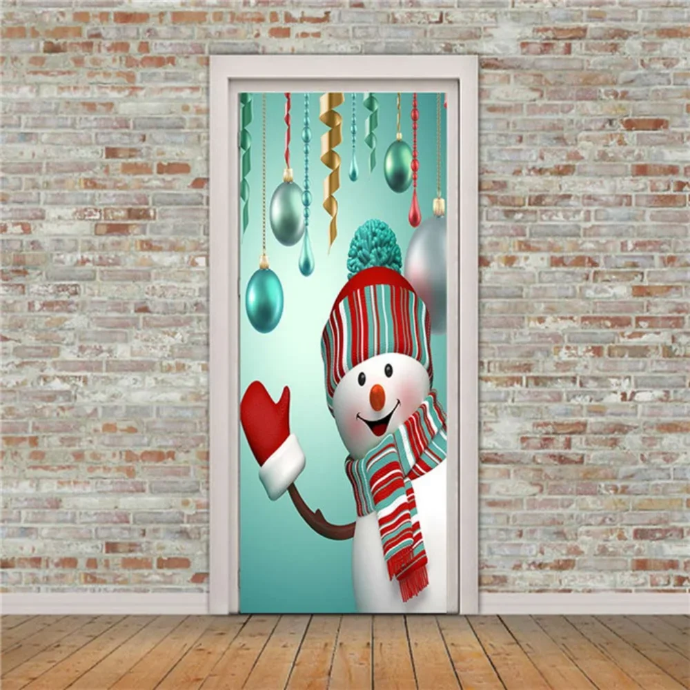 크리스마스 눈사람 문짝 스티커, 크리스마스 벽지, 어린이 침실 거실 장식, 새해..
