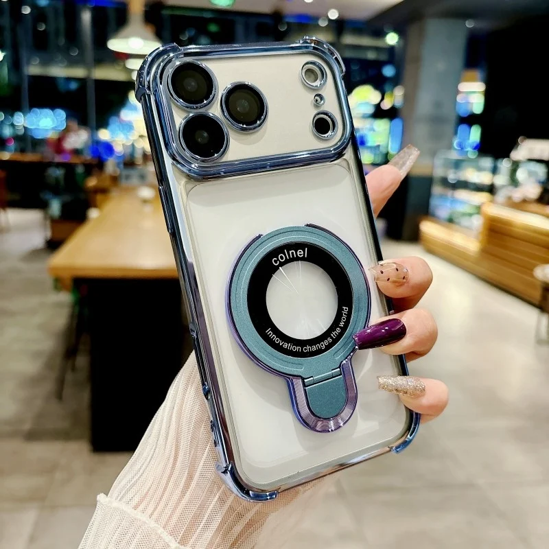 Luxury Shockproof Magnetic Stand Case with Plating and Soft Clear Cover