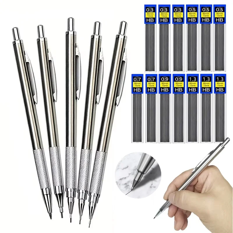 Full Metal Mechanical Pencil 0.3/0.5/0.7/0.9/1.3/2.0mm Replaceable Refills Office & School Art Supplies Drawing Writing Sketchin 1