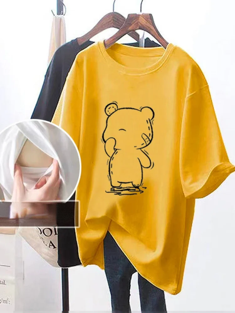2024 Summer Short Sleeve Cotton Nursing T-shirt Maternal Woman Breastfeeding Clothes Lactation Top Tees pregnancy nursing top 6