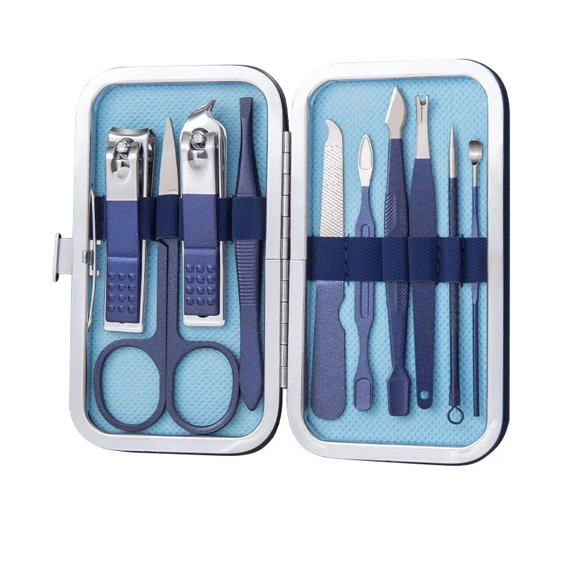 Blue Nail Clipper Manicure Set Hairdressing Manicure Set Stainless Steel Nail Clipper Tool 7 10 12pcs