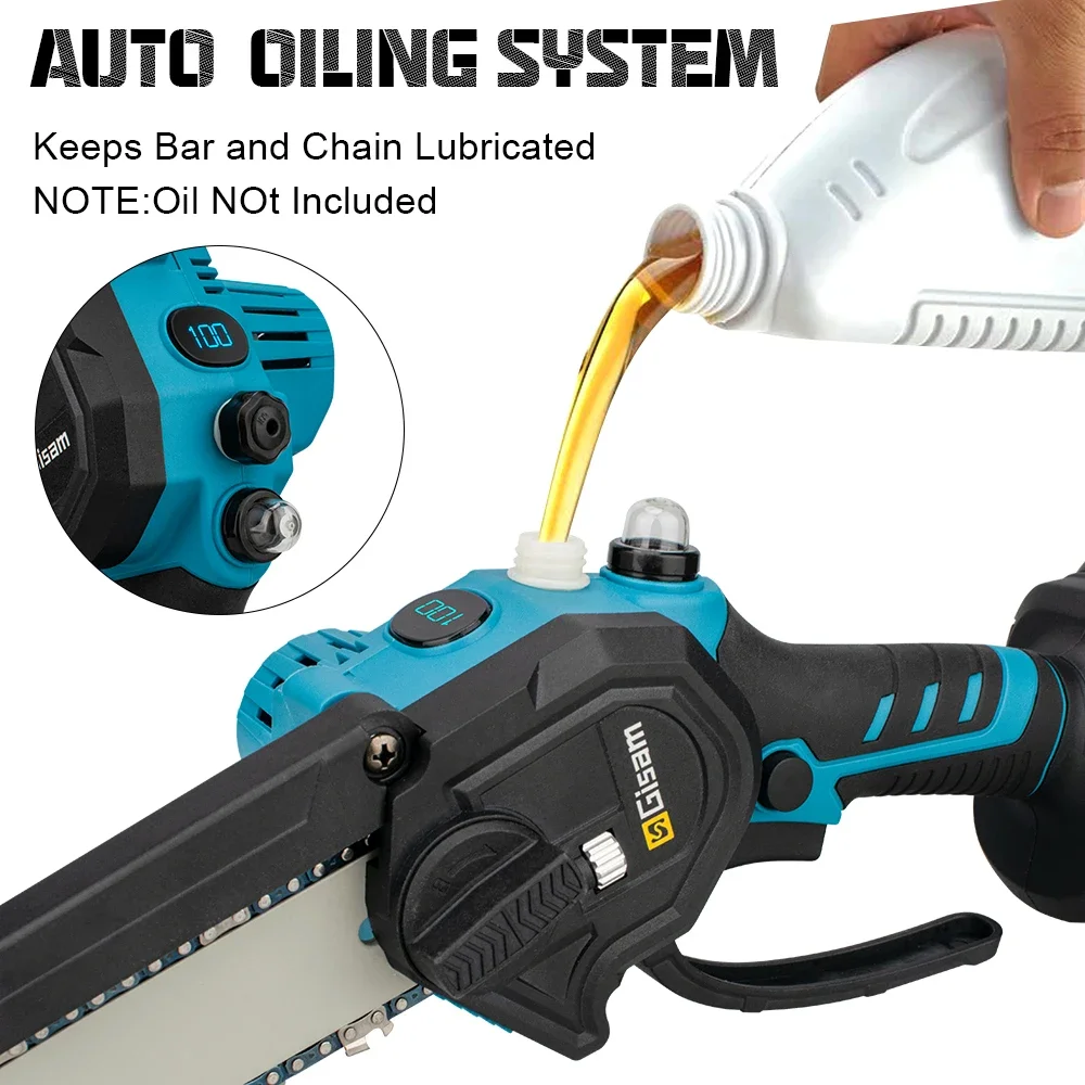 8 Inch Brushless Electric Chain Saw Cordless Woodworking Handheld Pruning Chainsaw Garden Cutting Tools for Makita 18V Battery