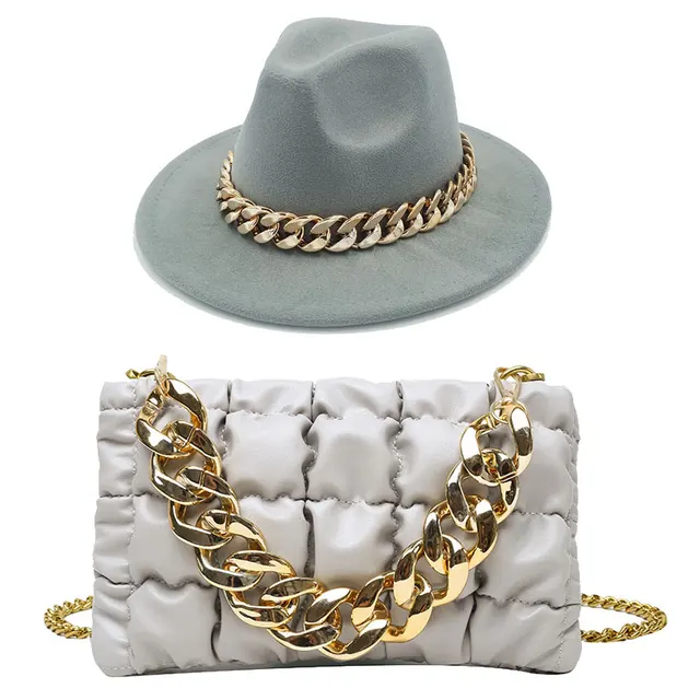Rose Red Fedora Hat Oversized Chain 