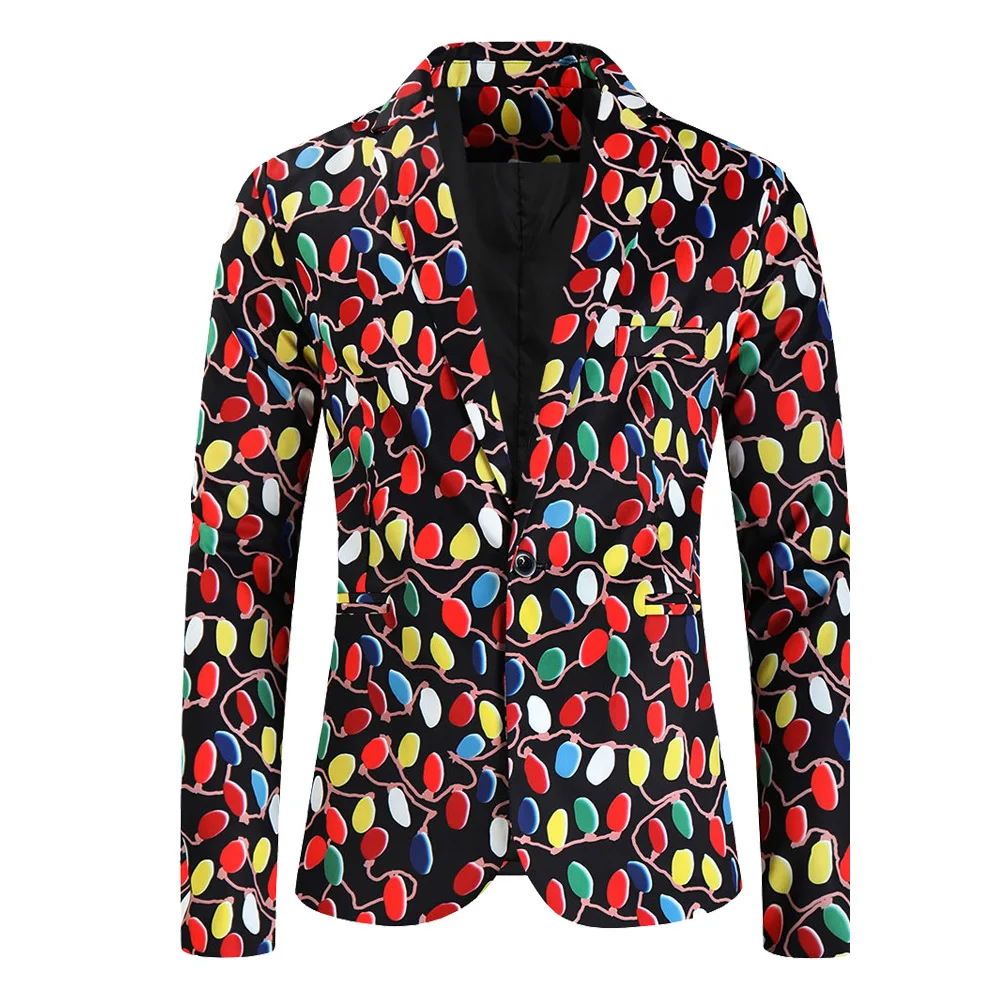 thumbnail image 1 of Chaqueta Blazer Navideña para Hombre Estampada de Dos Botones de Manga Larga de Talla Grande Trajes de Fiesta de Nochebuena Chaqueta Blazer Terno, 1 of 5