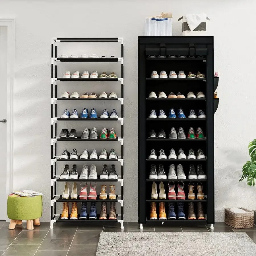 1pc 10-Tier High Capacity Shoe Rack Manager with Dust Cover 9 Grid Shoe Rack Tube Diameter 12mm Entrance Shoe Rack Saves Space 2