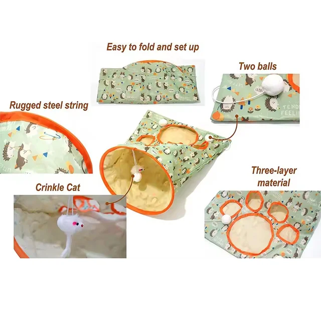 Pet Cat Toy Self Playing Tunnel Bag Rustling Sound Bite Resistant Cat Drilling Hole Tunnel Boredom Relief Tool Pet Products 6