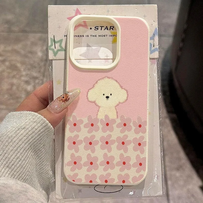 Pink Striped Puppy Cocktail Pattern Phone Case – Trendy Brand Design Cover