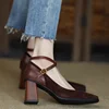 2024 Spring and Autumn New Fashion Square Toe Thick Heel Retro Matte Sexy Trendy Cross Buckle Women's Shoes 6