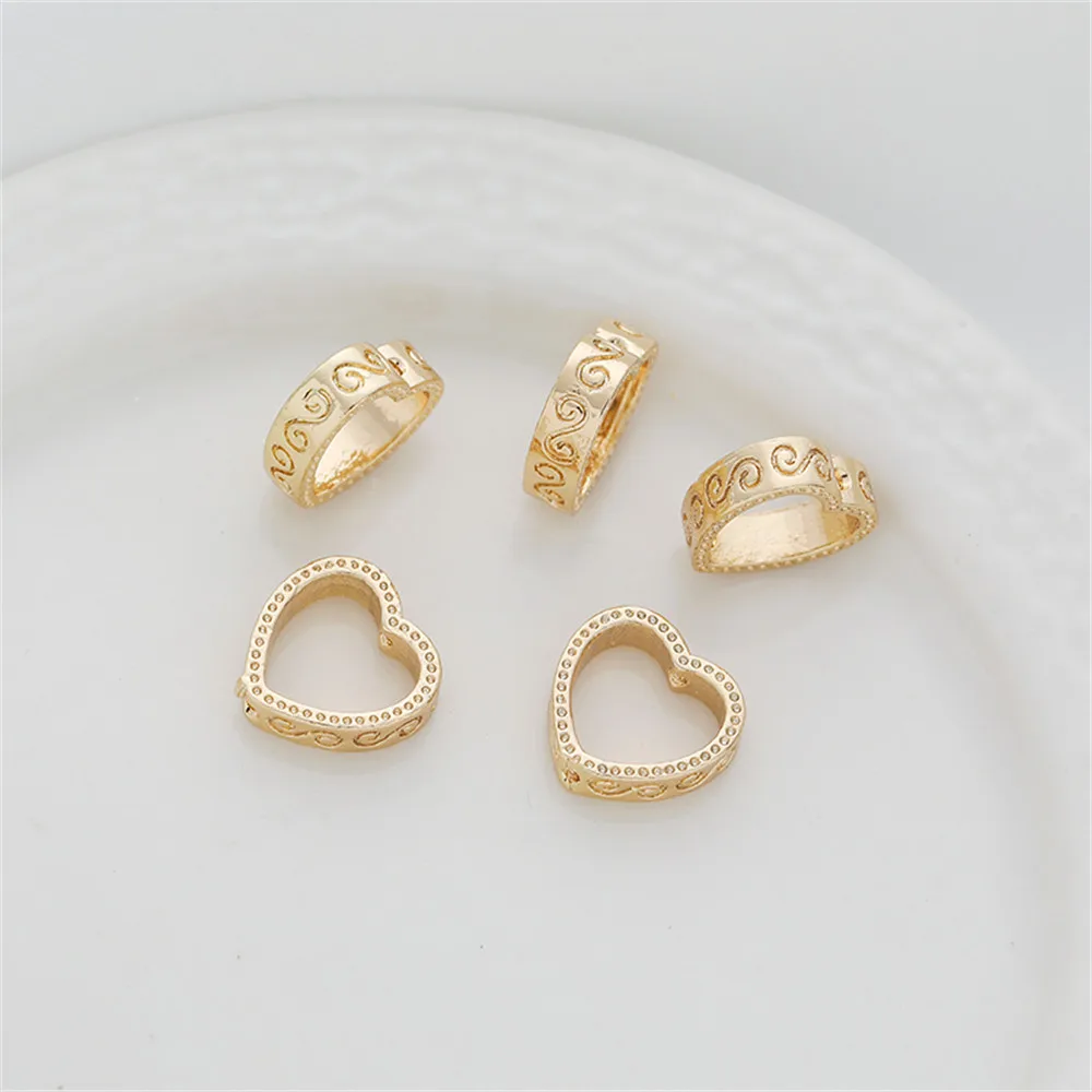 

14K gold clad love circle 10mm floral lace peach heart set bead ring beads beads diy jewelry handmade accessories