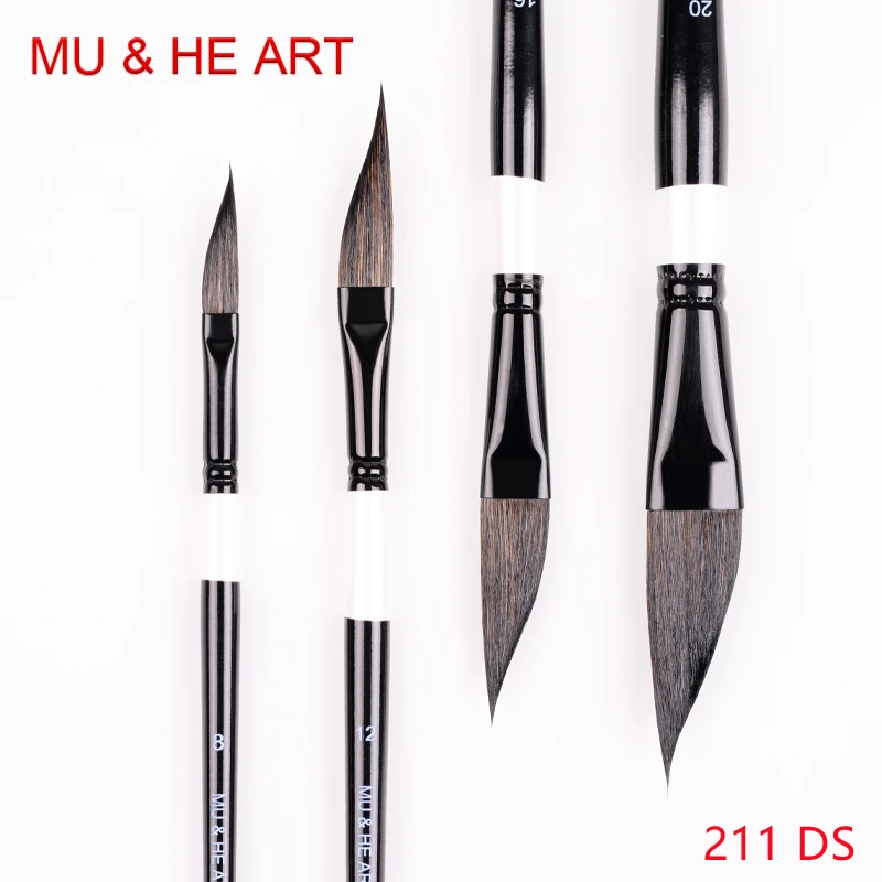 Scoiattolo Capelli Misti Acquerello Pennello Lungo Angolo Obliquo Testa Bianco E Nero Manico In Legno Puntale In Ottone 211Ds Mu He Art