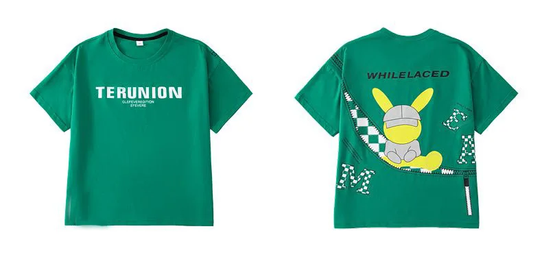 Boys cotton cartoon alphabet T-shirt with plaid shorts 2-piece outfit green