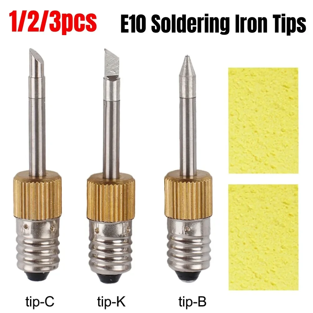 

3/2/1pcs Soldering Iron Tip With Sponge E10 Interface Welding Tips USB Soldering Tip Soldering Tools Set B C K Type