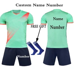 Custom Kids Soccer Jersey Set - Personalized Breathable Football Uniform for Children (Green Print Price)