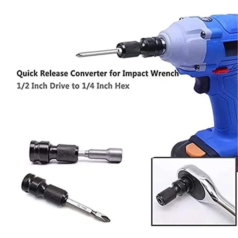 Meikela 1PCS 1/2 inch square drive to 1/4 inch hex socket adapter converter Chuck adapter for impact air and electric wrench 4