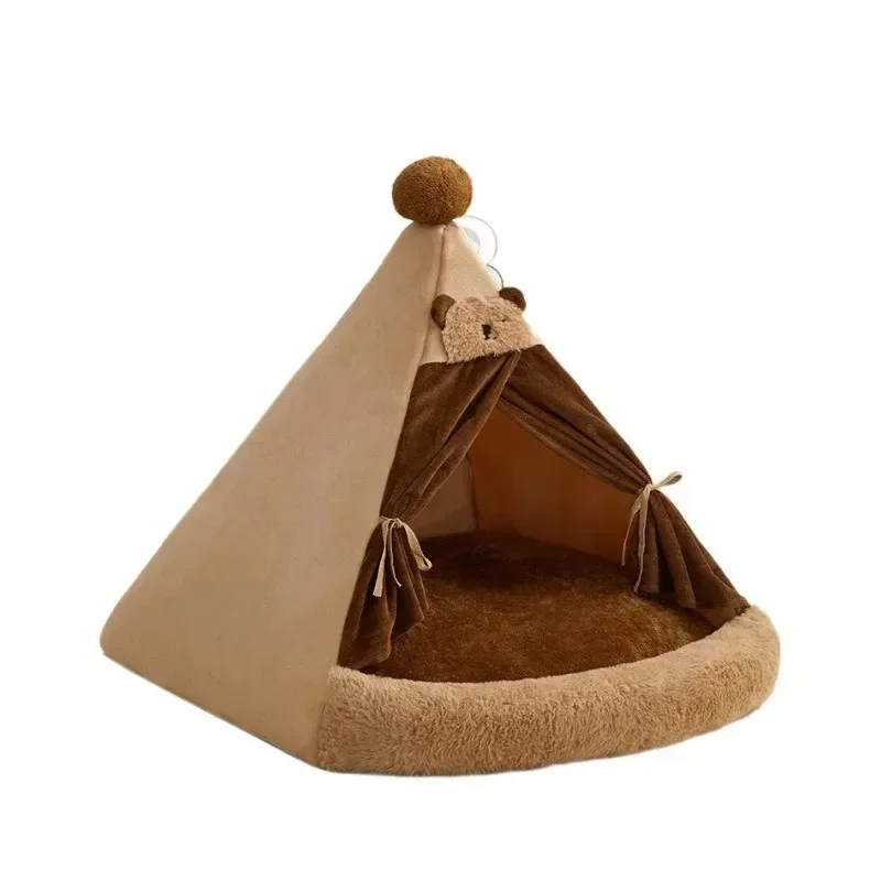Cat House Bed Cat Nest Puppy Teepee Dog Tent with Cushion for Cats Kitten Small Dogs Puppies Pet Winter Warm Plush Enclosed Bed