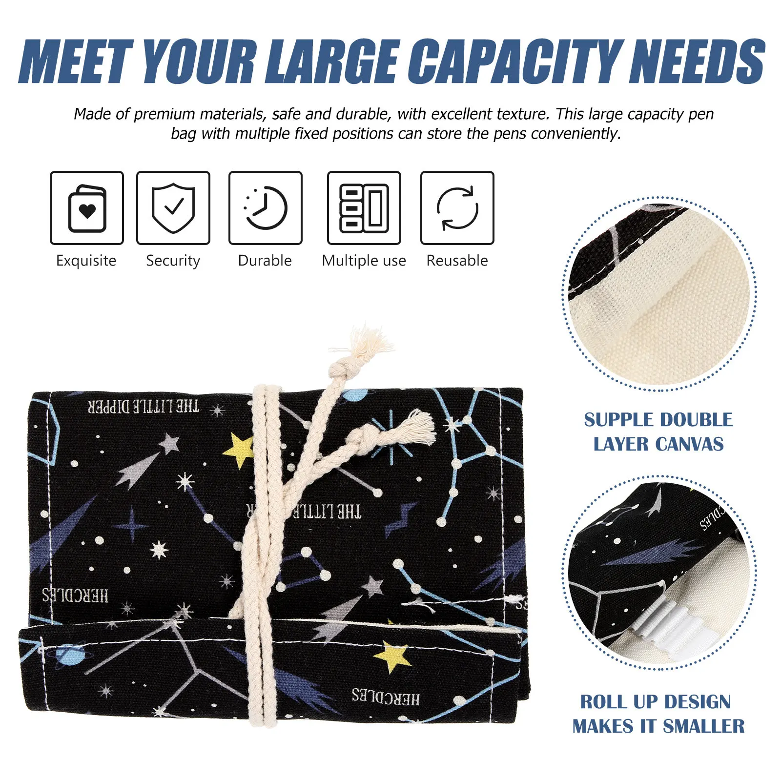 대용량 컬러 펜슬 롤업 케이스 캔버스 펜슬 정리함 휴대용 펜 가방 (스케치 펜, 드로잉, 색칠 도구용)