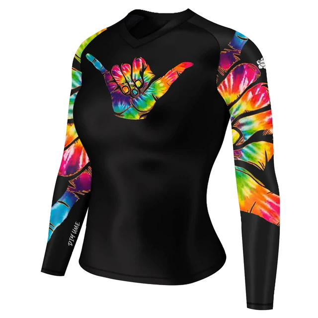 Women Long Sleeve Rash Guards Gym Essential Quick Dry Soft V-neck Slim Top Stretch No See Through Yoga Sports Clothes Art Print