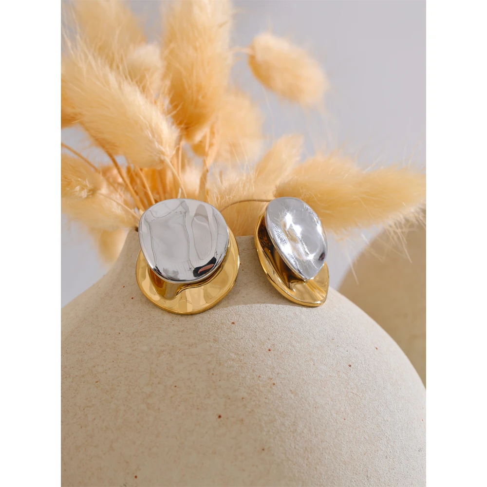 Yhpup Stainless Steel Double Color Metal Fashion Geometric Stud Earrings