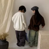 2025 enfants vêtements automne hiver bébé garçons filles polaire sweat nouveaux enfants lettre imprimer haut col en o enfants chaud pull 4