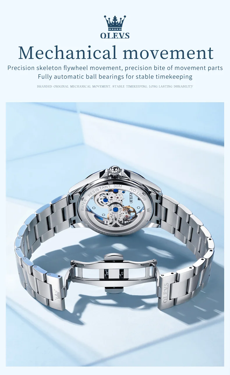 OLEVS Skeleton Automatic Watch for Women with automatic movement, openwork dial, and luminous hands – includes free shipping to Singapore