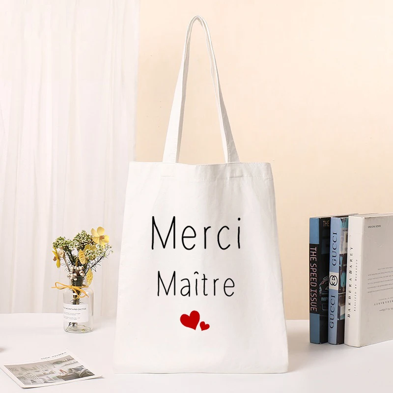 Women Canvas Shoulder Bags Merci Letter Print Totes Female Casual