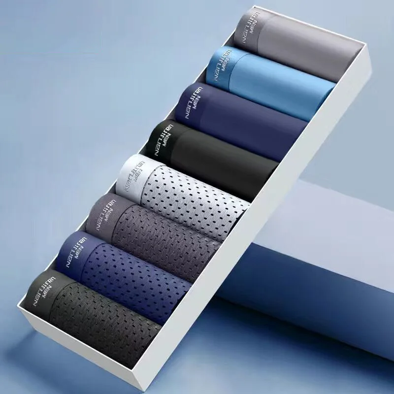 8pcs Men\'s Underwears Men Panties Ice Silk Breathable Sexy Male Boxer Soft Underpants Comfortable Plus Size Mens Underwear Boxer