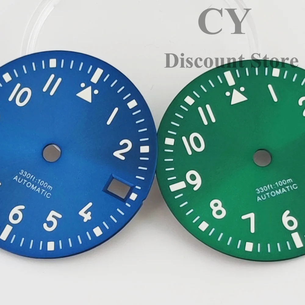 NH35 Watch Dial watch face accessories watch dial accessories 29mm Green Black Blue White Watch Dial Luminous fit NH35 Movement fit 3 o'clock crown 3.8 o'clock crown