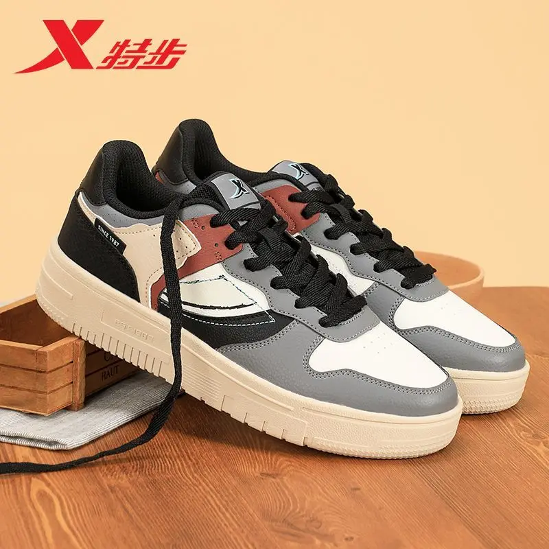 

Xtep Skate Shoes Men's Shoes 2023 New Casual Color Matching Retro Leather Shoes Official Authentic Men's Low Top Sneakers