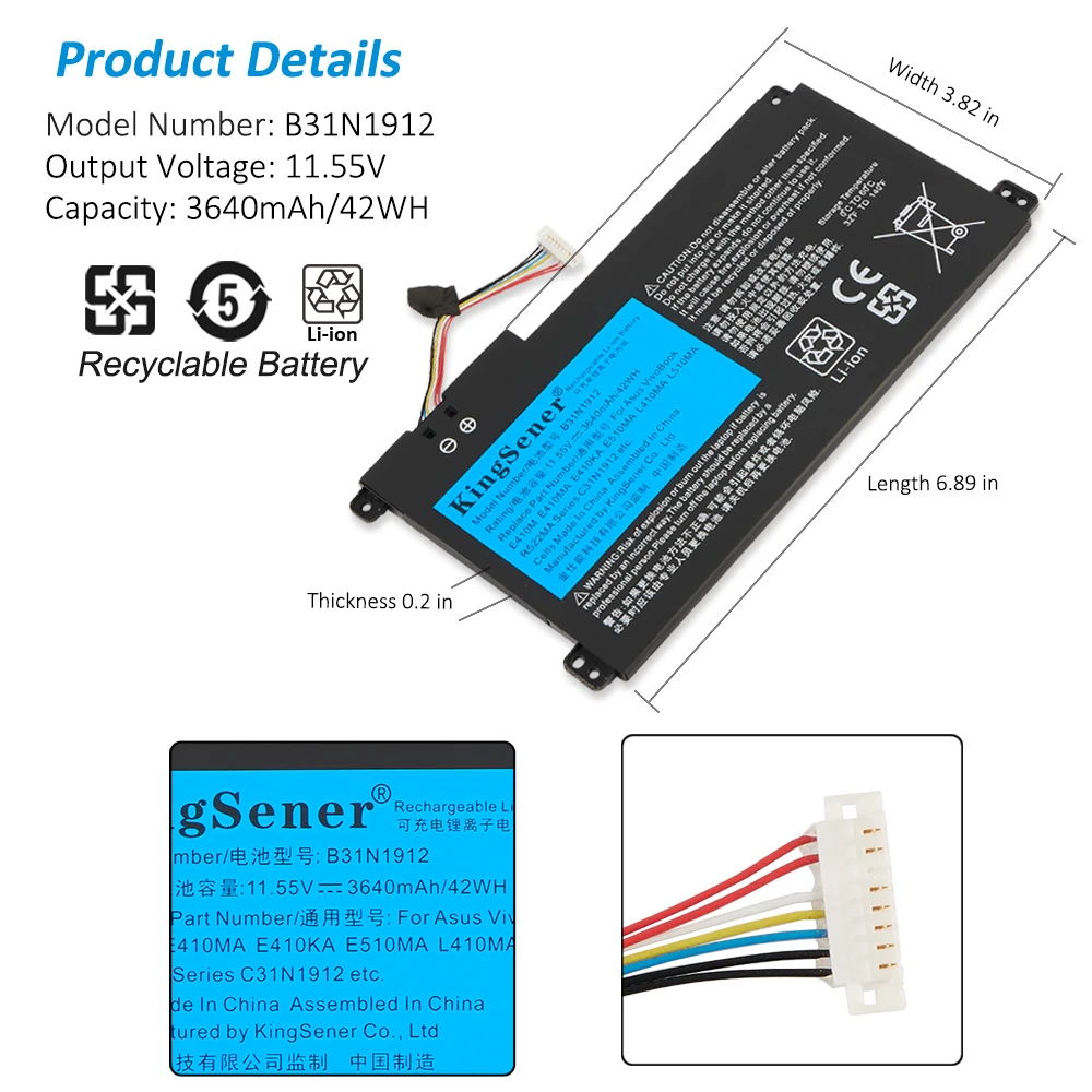 Kingsener-bateria do Portátil para Asus Vivobook 14 E410ma-ek018ts Ek026ts Bv162t F414ma E510ma Ek017ts C31n1912 L410ma 42wh - Imagem 4