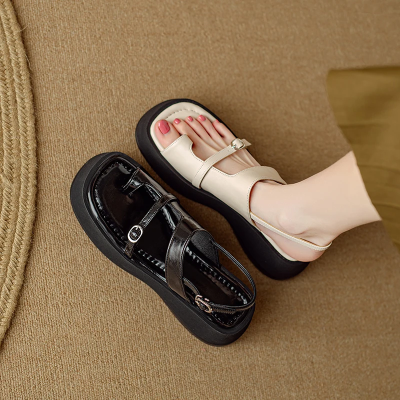 

2024 summer women sandals natural leather shoes 22-24.5cm cowhide+pigskin Thick sole back loop buckle women shoes fashion