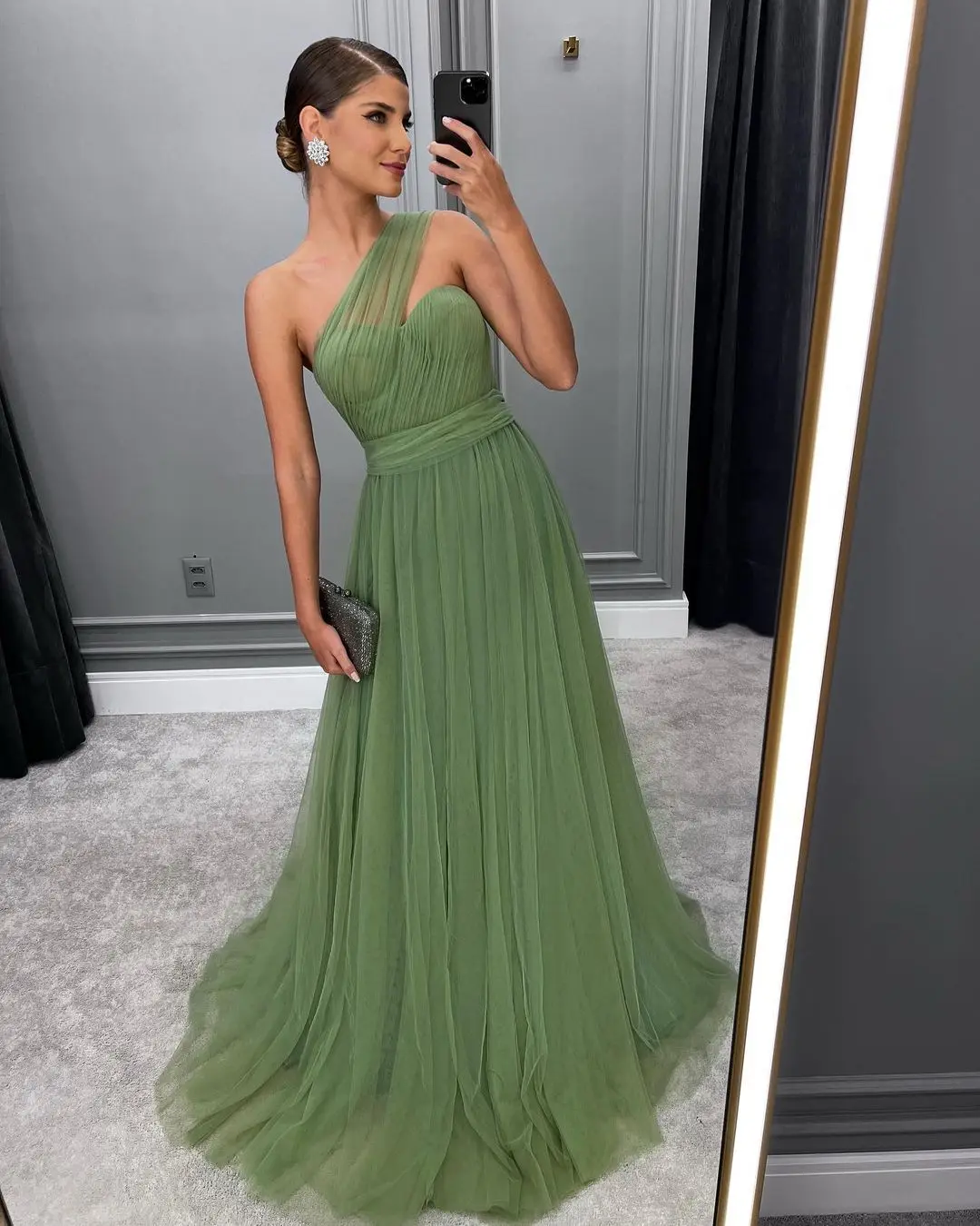 

Modern One Shoulder 2023 Prom Dresses Sweetheart Zipper Back Women Wear A Line Ruched Tulle Evening Party Gowns for Banquet