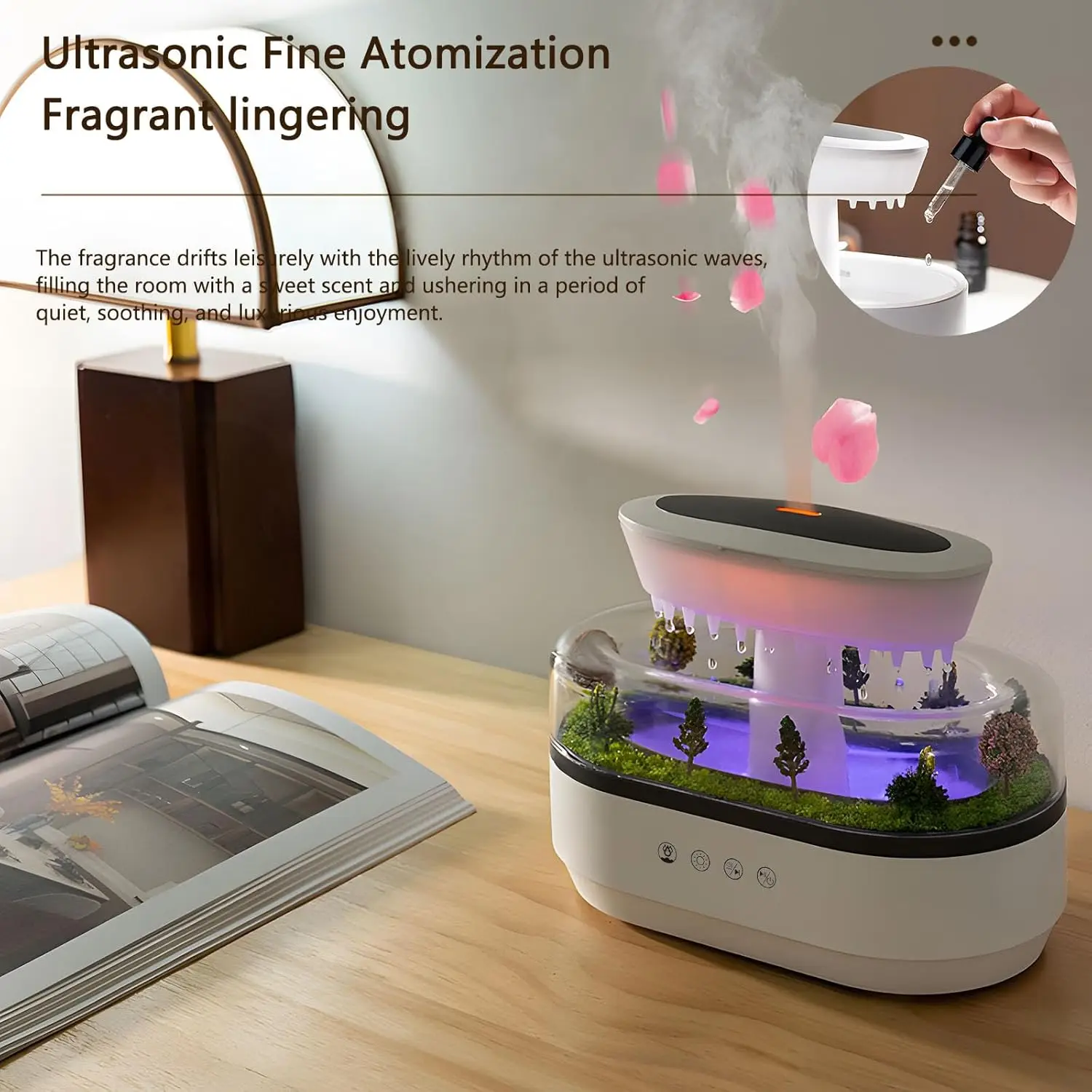250ml Microlandscape Raindrop Essential Oil Aromatherapy Diffuser Colorful Light Ultrasonic Aroma Humidifier for Home Bedroom 2