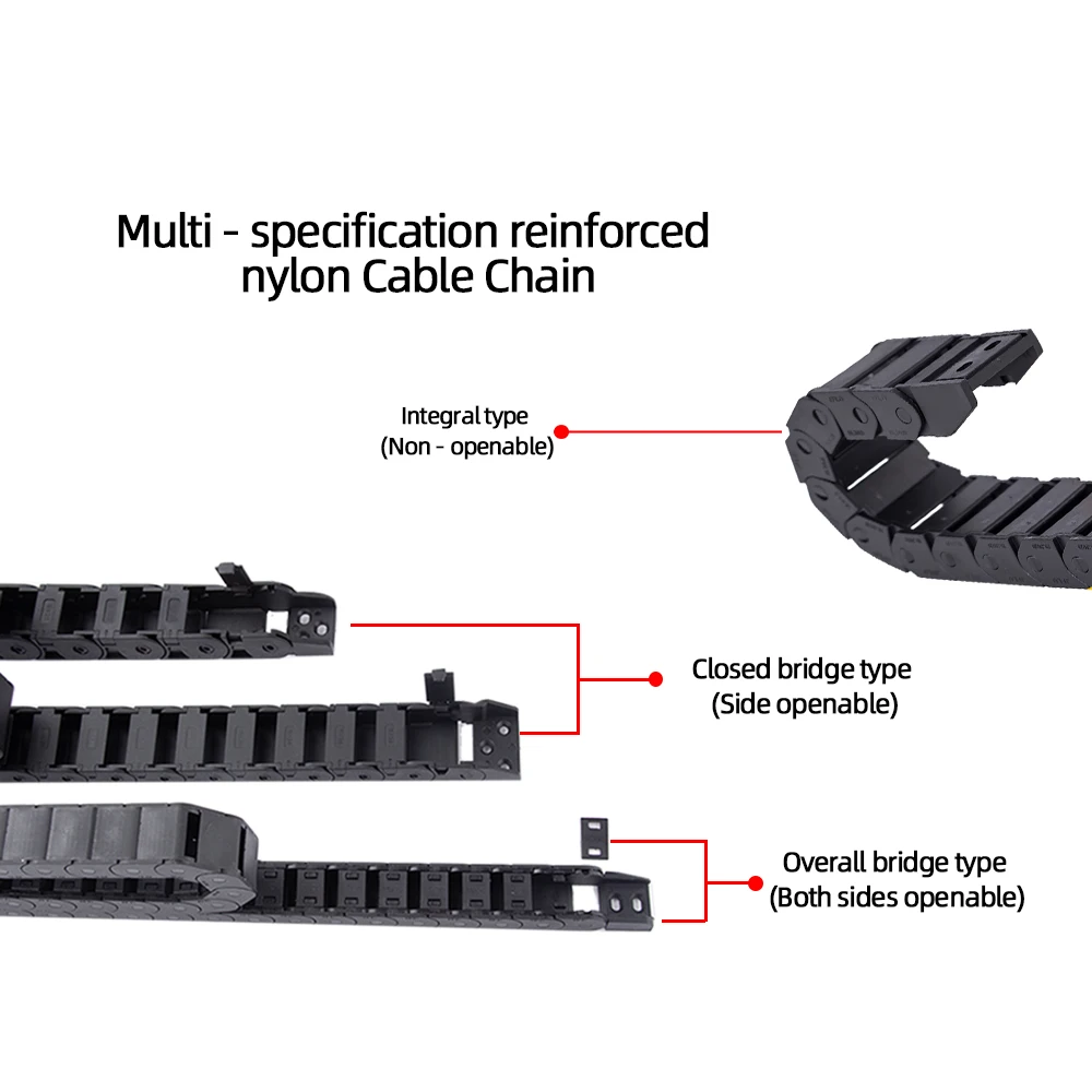 Cable Chain Semi-Enclosed Interior Opening 1m 18x18 18x25 18x37 18x50 Bending Radius 28 38 48 60 75mm For CNC Router Machine