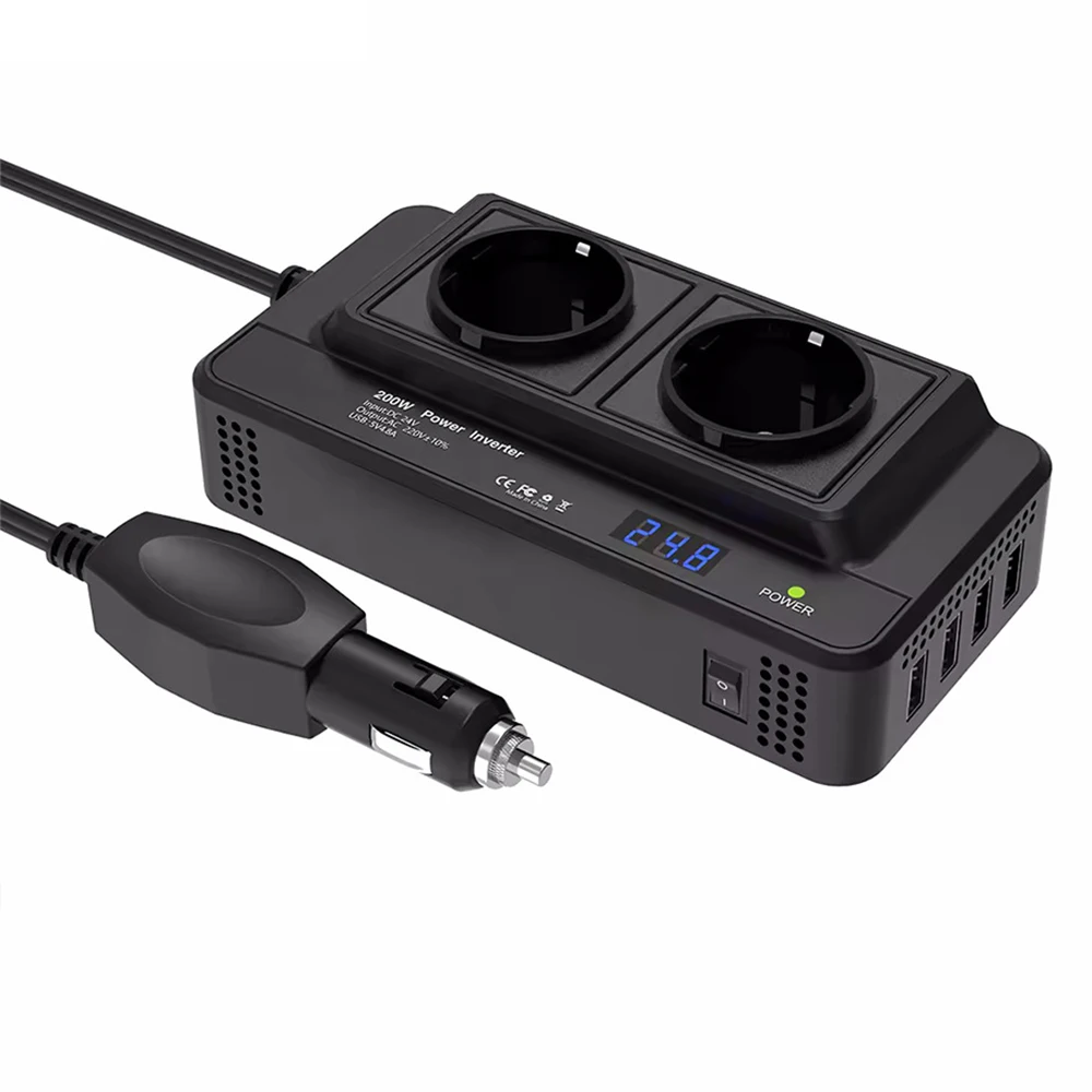 4 USB 400W Peak Power Accessories Cigarette Lighter DC To AC 12V to 220V Car 200W Inverter Auto Mounted Inverter AC EU Socket,vehicle inverter,car converter inverter,car inverter,car power converter,power inverter