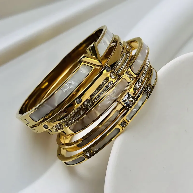 New Design Zircon inlaid Bracelets & Bangles for Women Gold Silver Color Stainless Steel Waterproof Luxury Brand Jewelry Gifts bangle bracelet stainless steel bracelet zircon bracelet