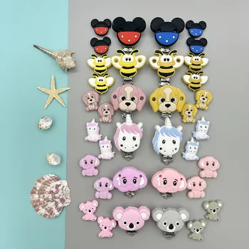 아기용 실리콘 동물 클립 비즈 브래킷, 젖꼭지 체인, 거치대 액세서리, 케어 티더, DIY 젖꼭지, BPA 프리, 아기 선물, 3 개