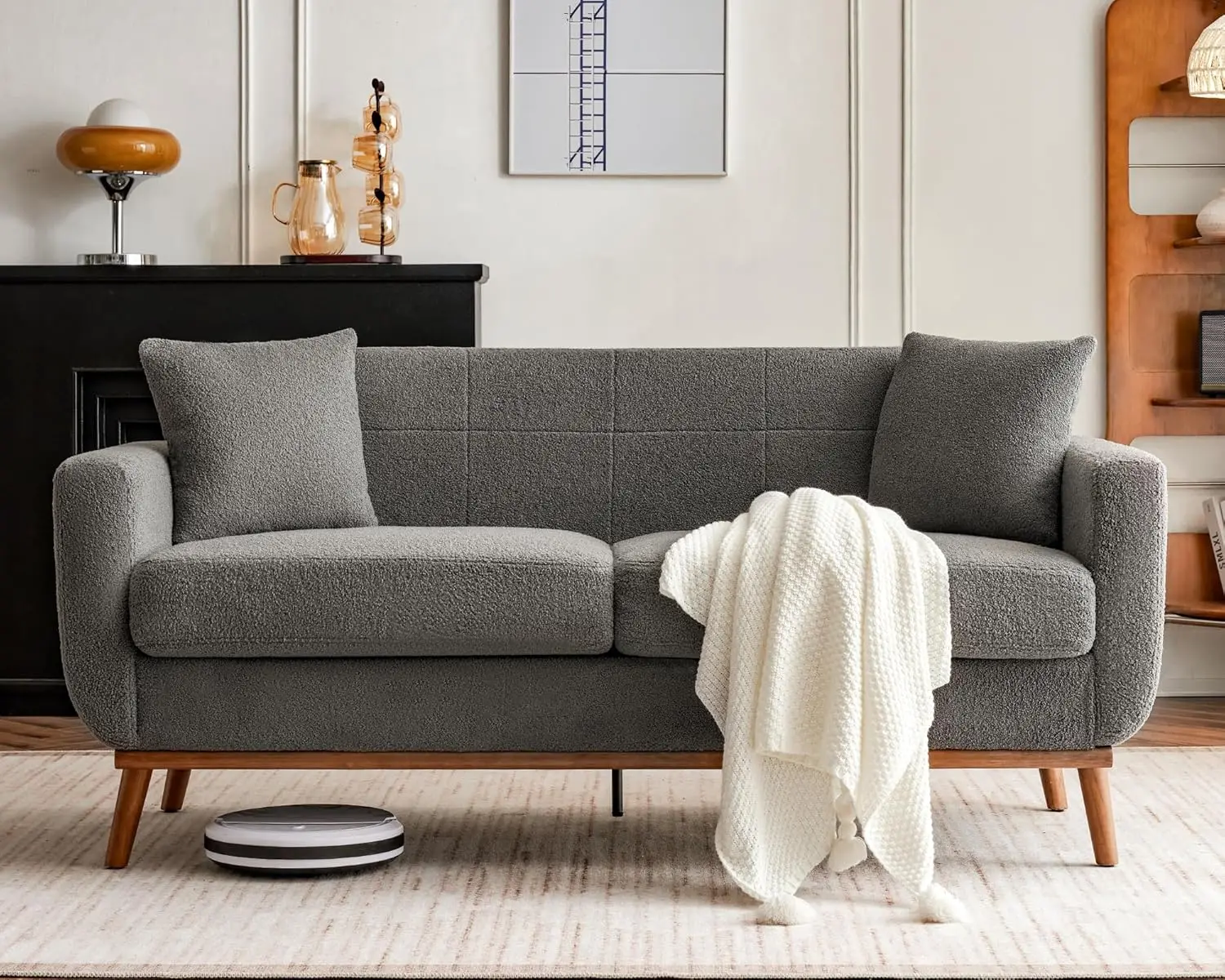 

68 Inch Couch, 3 Seater Sofa with Sturdy Wood Base and Legs, Modern Upholstered for Living Room(Grey)