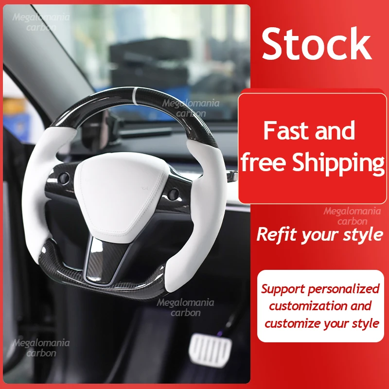 

Carbon Fiber Steering Wheel For Tesla Model 3 Model Y Leather Steering Wheel