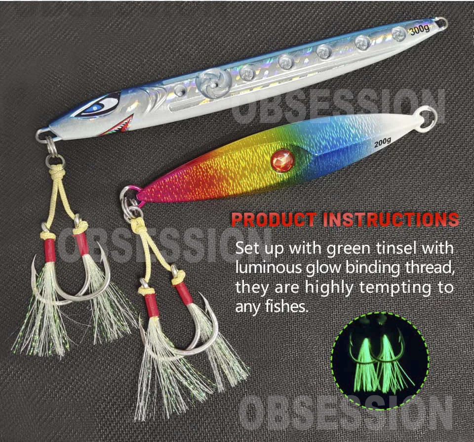 TEASER 3/10 stücke HK002 Kevlar Linie 1/0-5/0 Single Assist Jigging Haken High Carbon Stahl Gewinde Feder Jig leuchtende Pesca Haken – Detail 6
