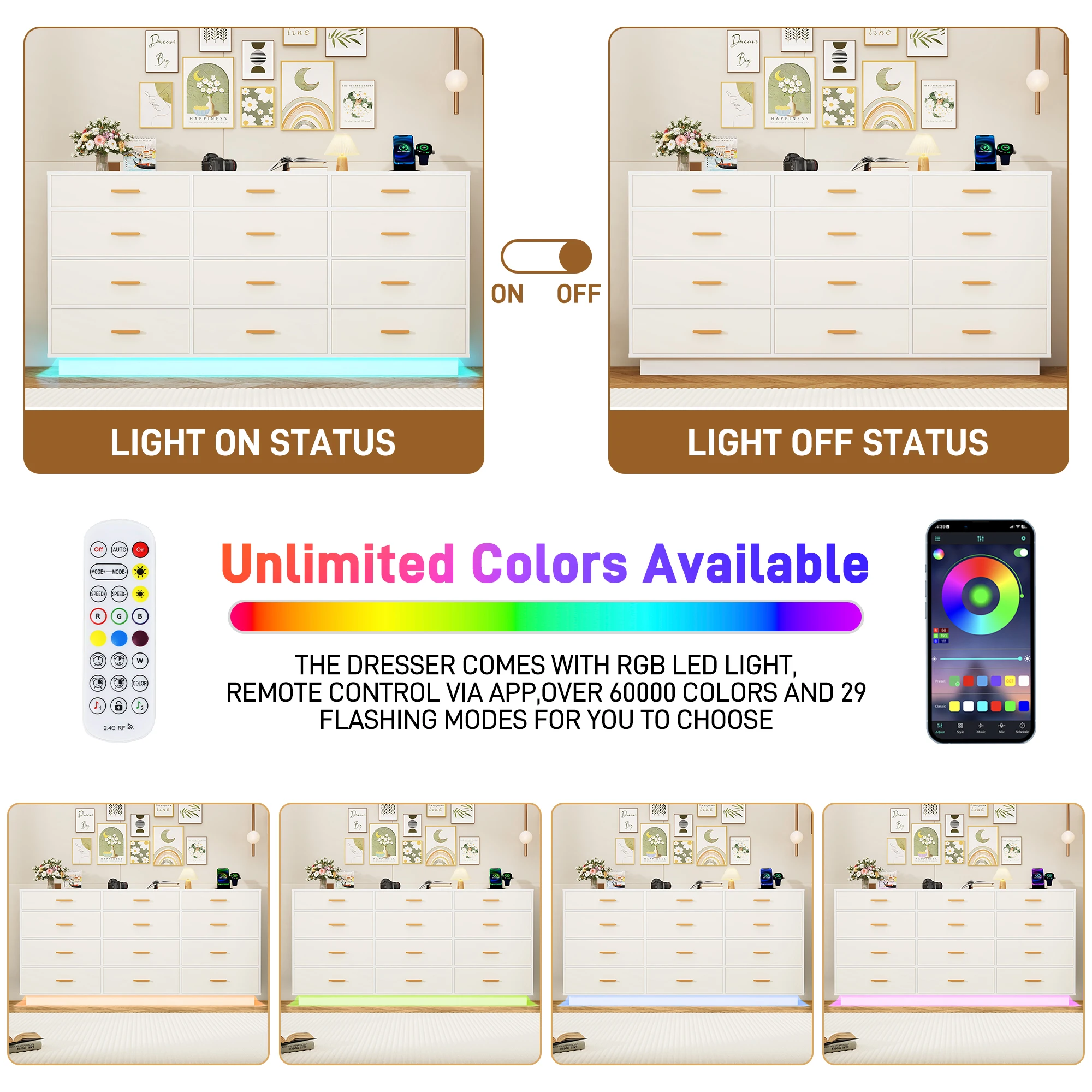 12-Drawer LED Dresser 5