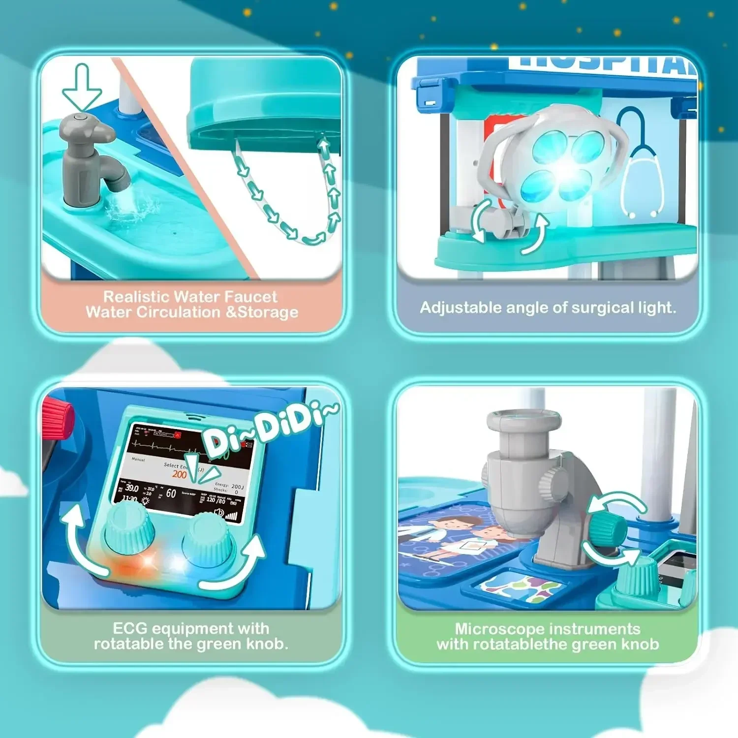 2 in 1 Doctor Kit for Kids Pretend Play Medical Station with Stethoscope Thermometer Sounds & Lights Doctor Toys for Boys Girls 3