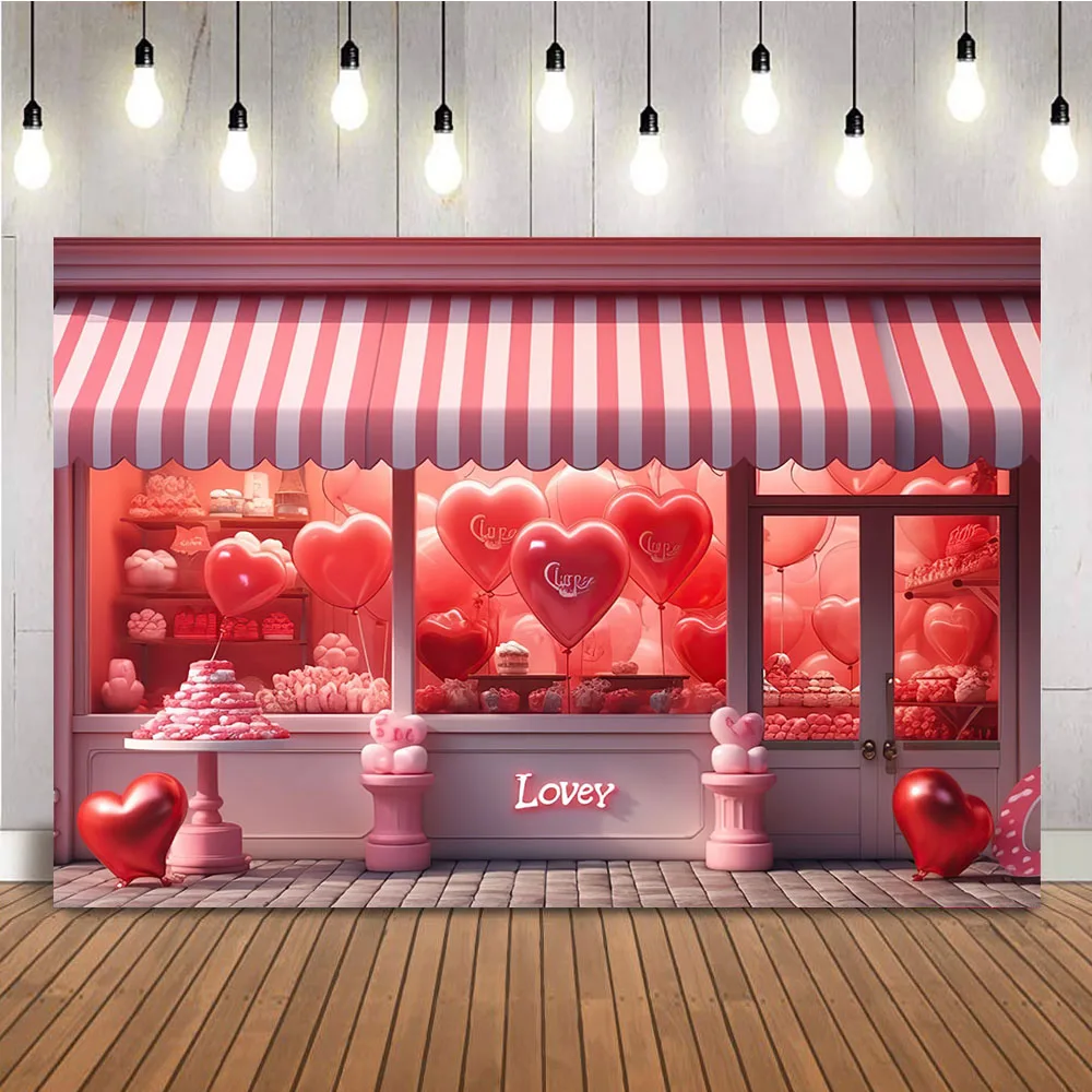 

Valentine's Day Love Balloon Shop Photography Backdrop Newborn Girl Portrait Photoshoot Background Lovey Heart Decorations